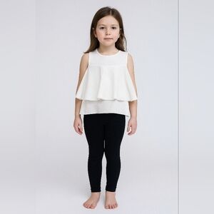 White Layered Sleeveless Top with Black Leggings